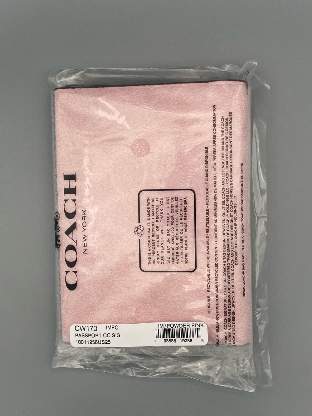 Coach Powder Pink Passport Holder with Signature Logo